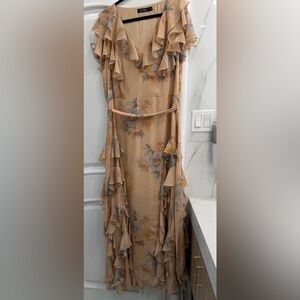 Lauren Moshi Asymmetrical Floral Dress in Peach and Blue